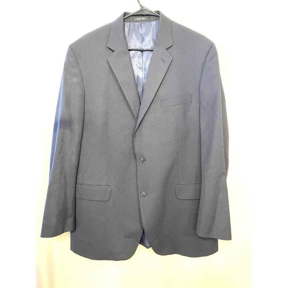 Calvin Klein | Men’s Black Gray Pinstripe Two Button Suit Jacket Blazer 44L